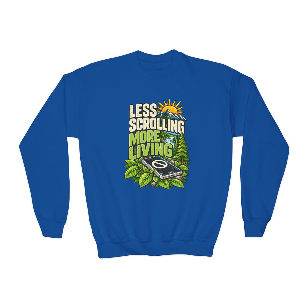 Less Scrolling More Living Youth Crewneck Sweatshirt