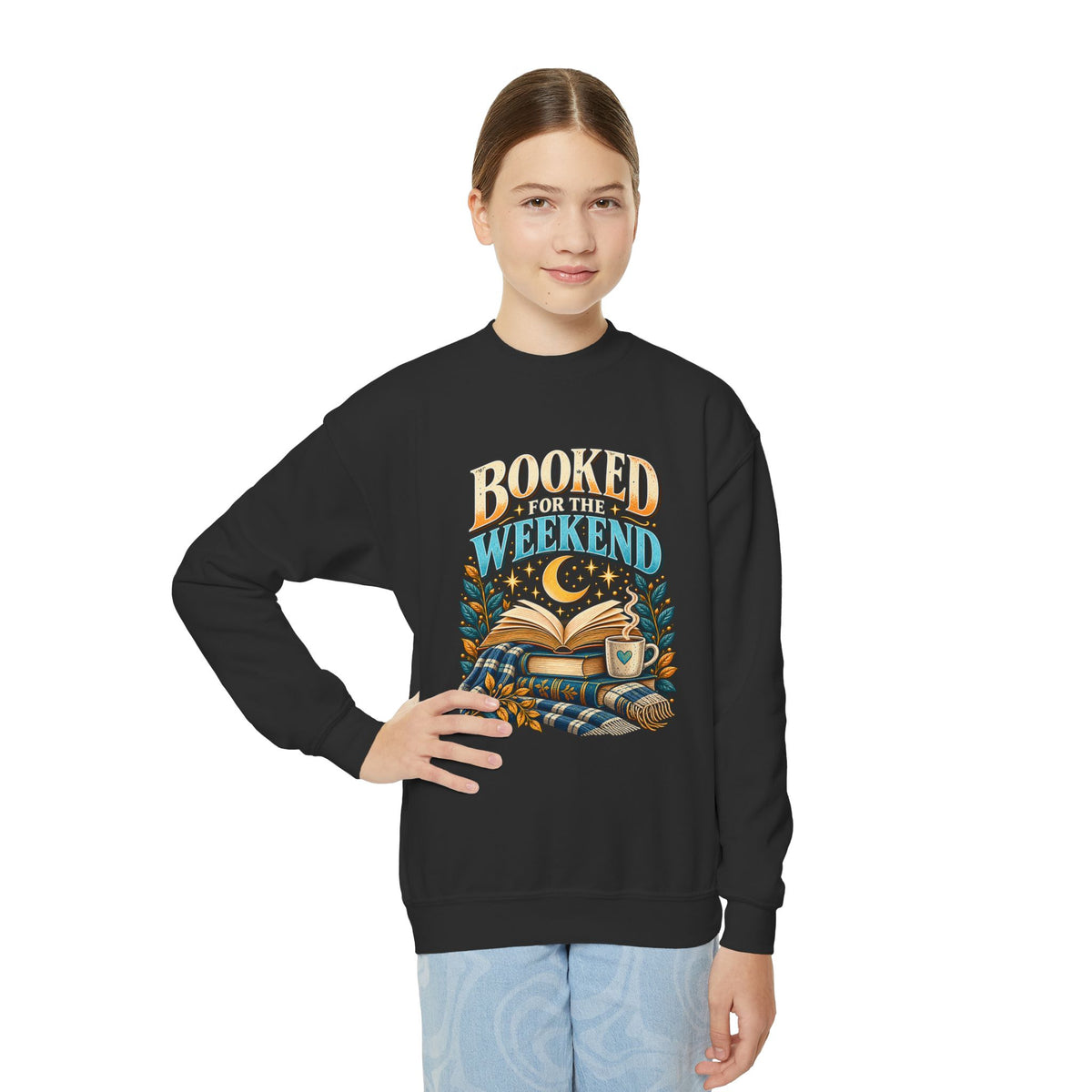 Youth Crewneck Sweatshirt – Booked for the Weekend Book Lover Design