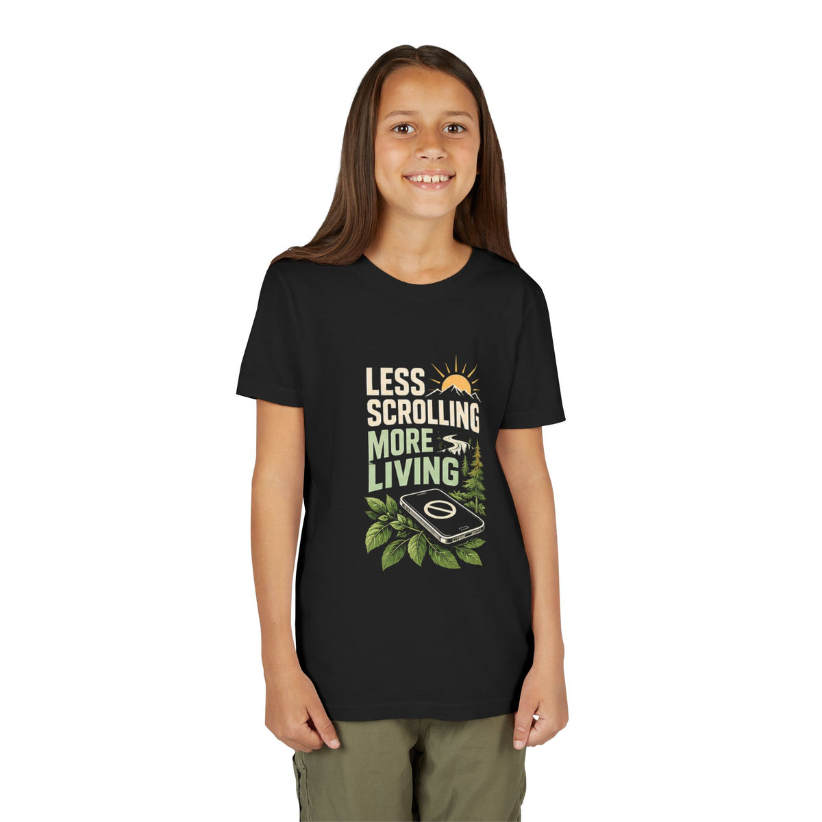 Youth T-Shirt Less Scrolling More Living Nature Phone Design