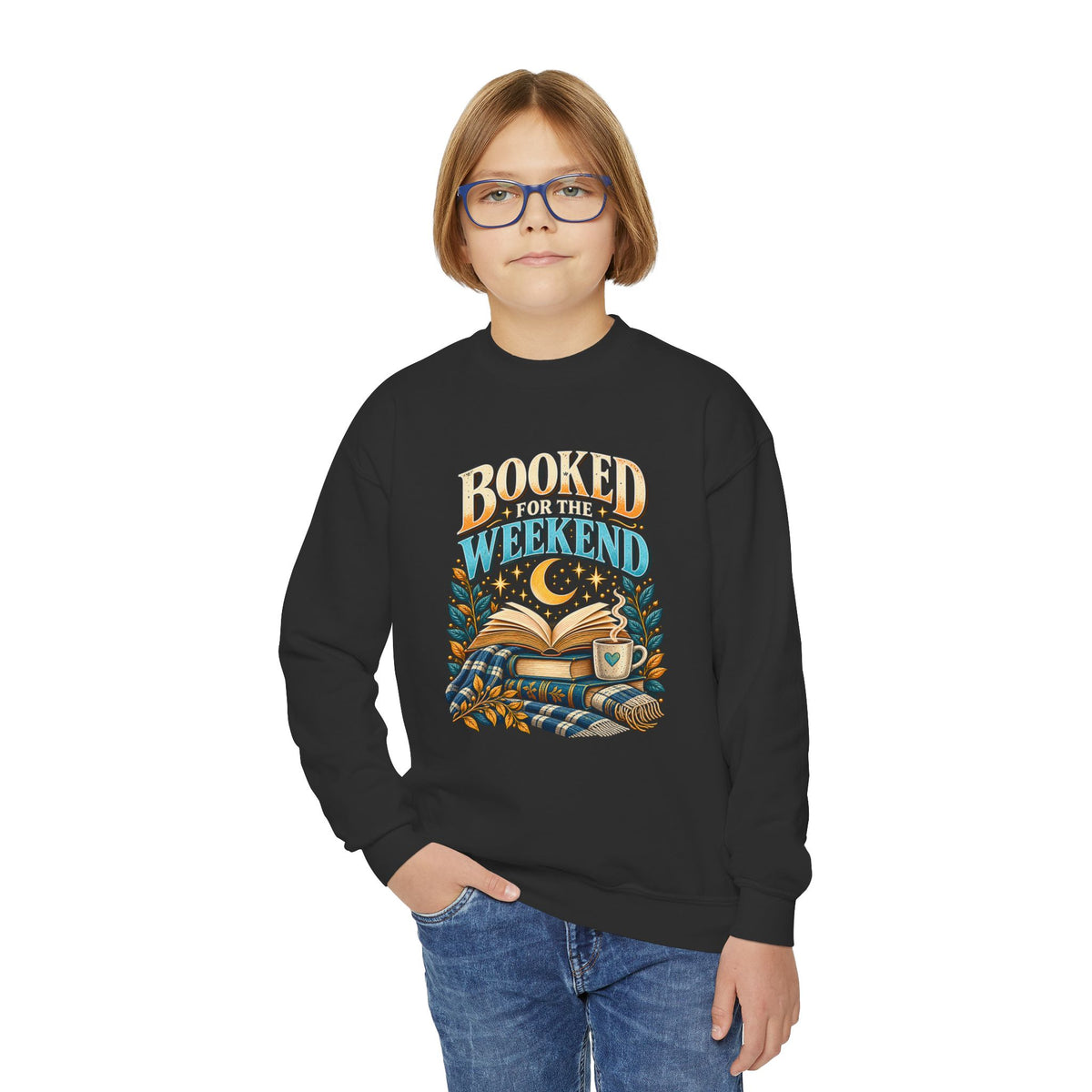 Youth Crewneck Sweatshirt – Booked for the Weekend Book Lover Design