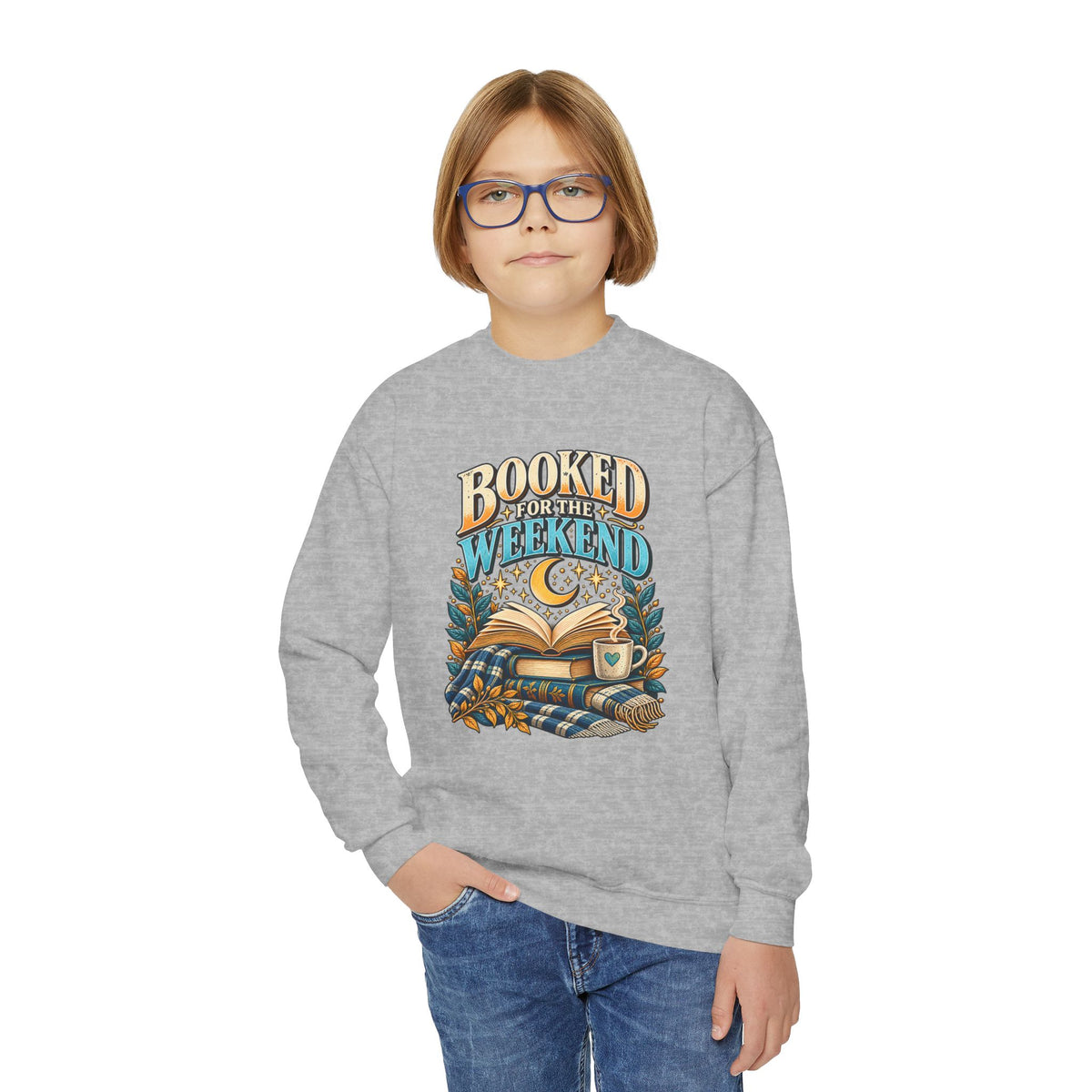 Youth Crewneck Sweatshirt – Booked for the Weekend Book Lover Design