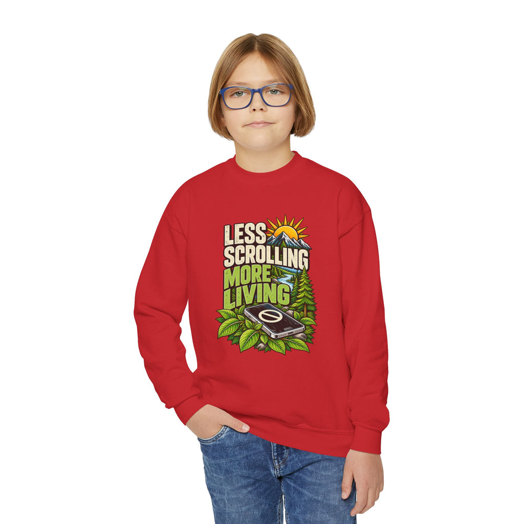 Less Scrolling More Living Youth Crewneck Sweatshirt