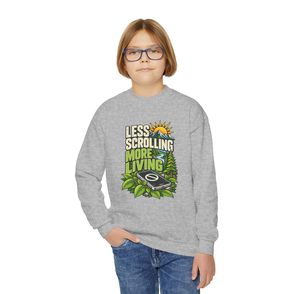 Less Scrolling More Living Youth Crewneck Sweatshirt