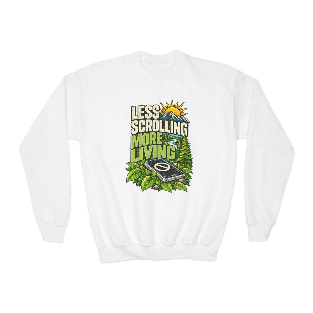 Less Scrolling More Living Youth Crewneck Sweatshirt