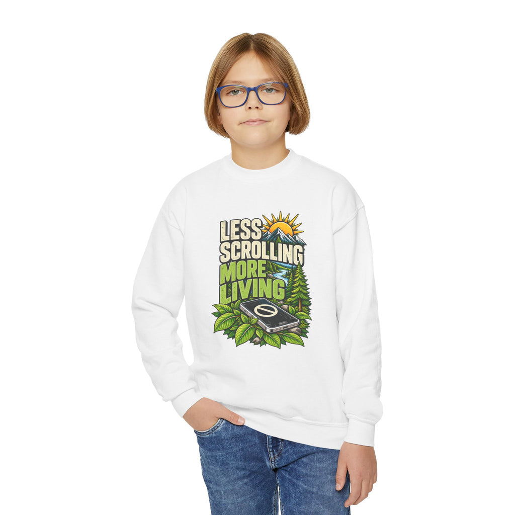 Less Scrolling More Living Youth Crewneck Sweatshirt