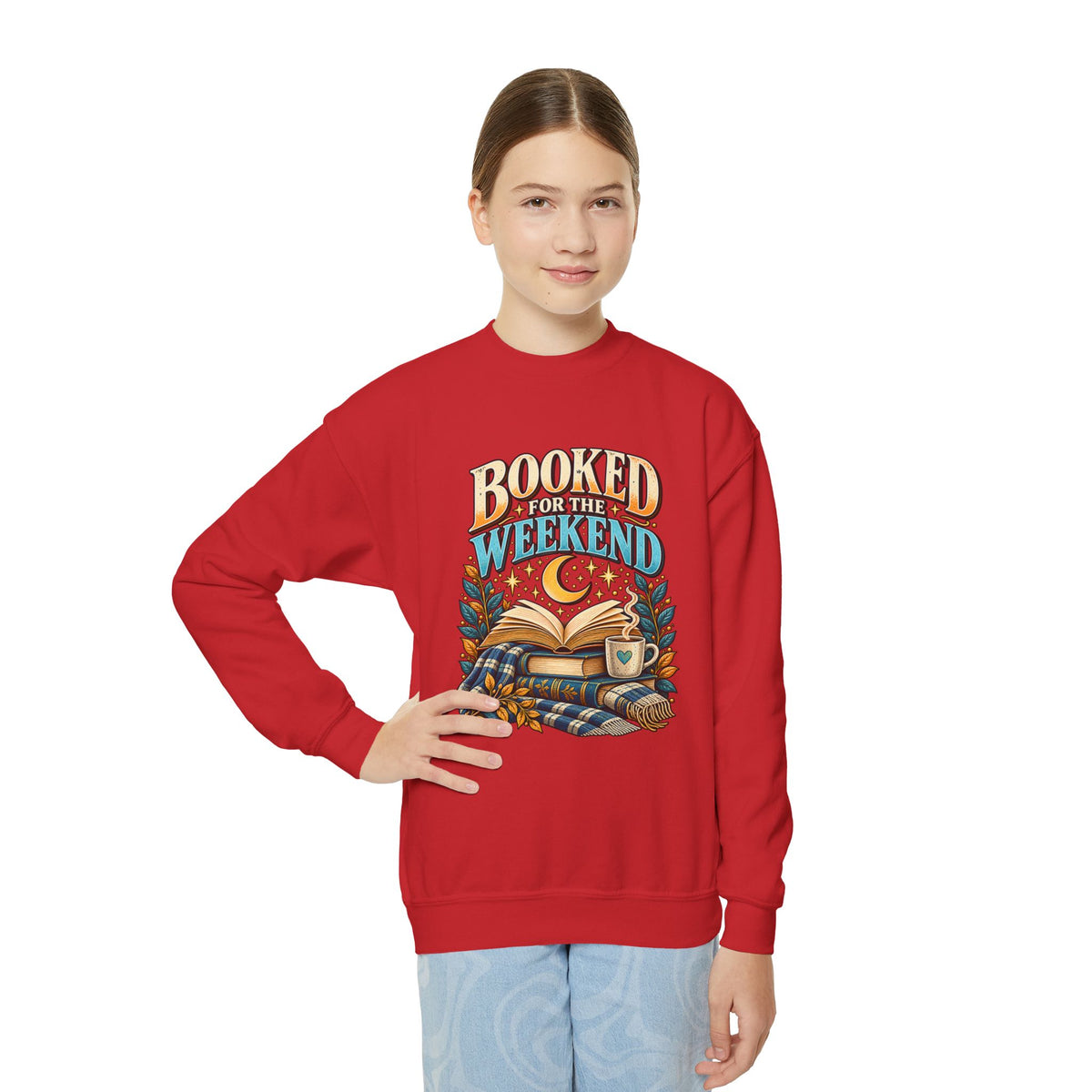 Youth Crewneck Sweatshirt – Booked for the Weekend Book Lover Design