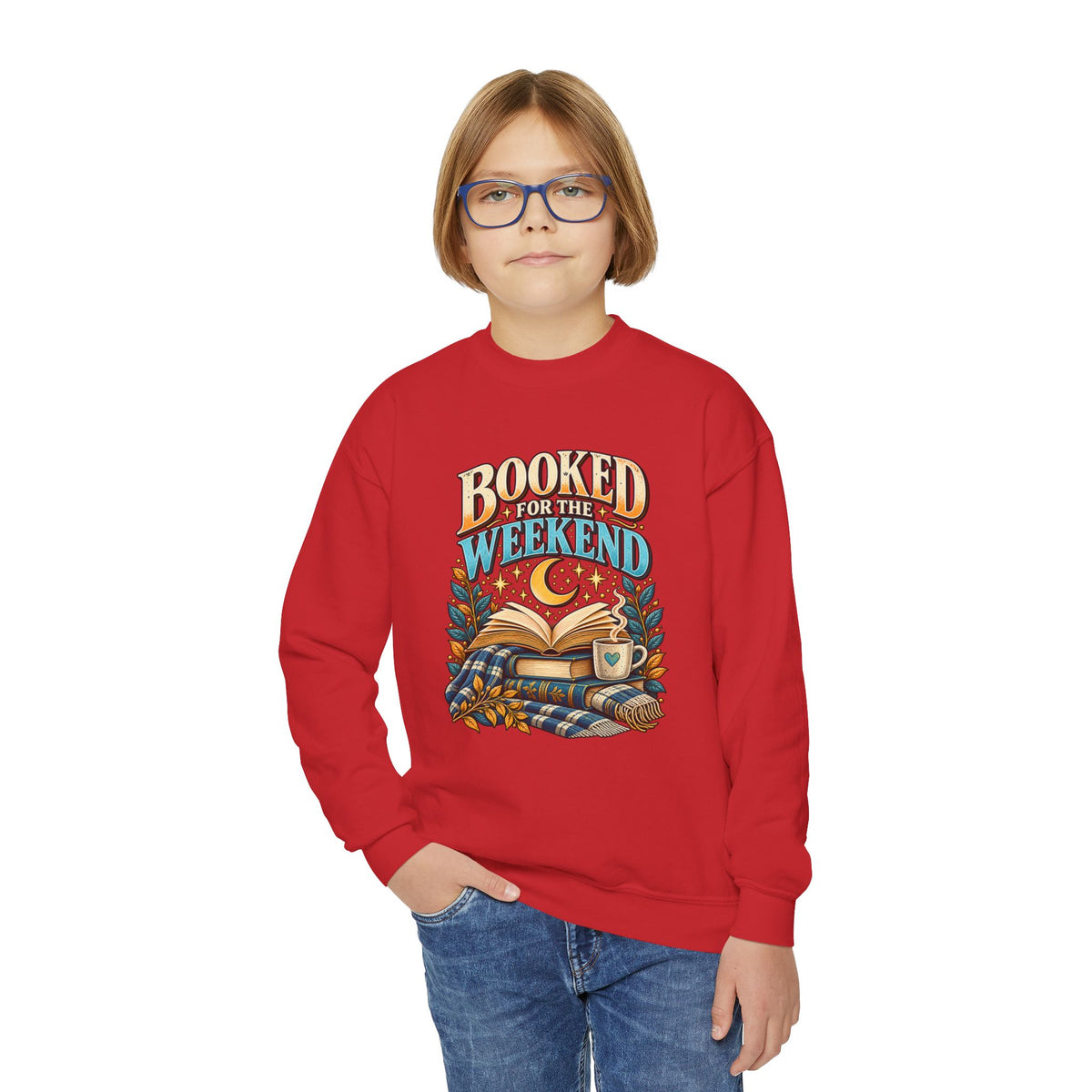 Youth Crewneck Sweatshirt – Booked for the Weekend Book Lover Design