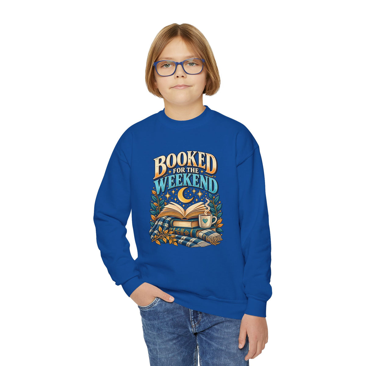 Youth Crewneck Sweatshirt – Booked for the Weekend Book Lover Design