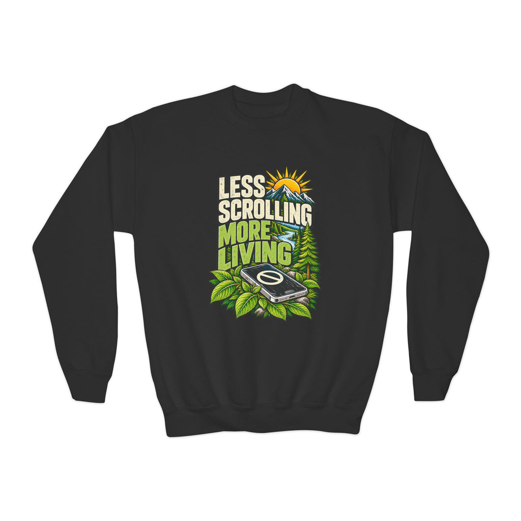 Less Scrolling More Living Youth Crewneck Sweatshirt
